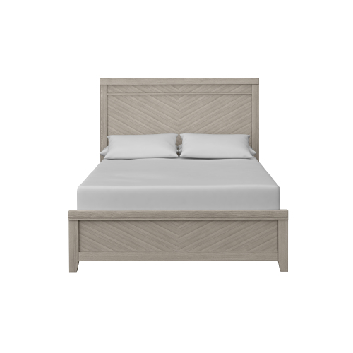 Queen Panel Bed - Light Gray - Solid Wood+MDF - Not Specified - Not Specified - Not Specified
