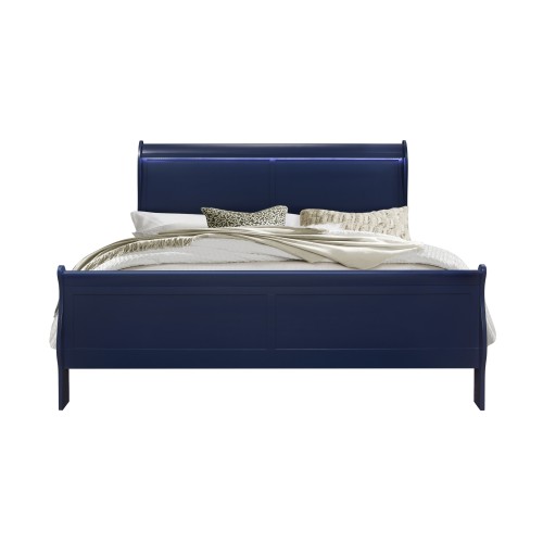 CHARLSTON BLUE KING BED WITH LED - Solid Wood+MDF - Solid Wood+MDF - Modern - Bedroom - Rubberwood - Bed Frame - Box Spring Required - Not Specified - Not Specified - Not Specified - Not Specified - Not Specified - Not Specified