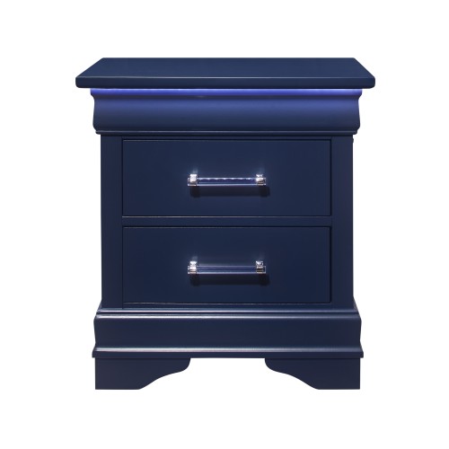 CHARLSTON BLUE NIGHTSTAND WITH LED - Solid Wood+MDF - Solid Wood+MDF - Modern - Bedroom - Rubberwood - Not Specified - Not Specified - Not Specified - 2 Drawers - Dovetail Joints - Square - Not Specified - Not Specified - Not Specified