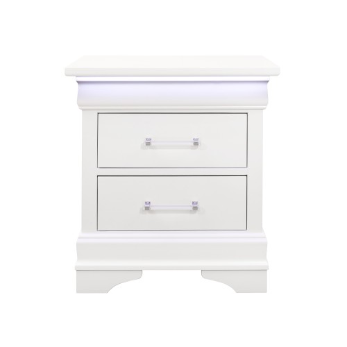 CHARLSTON WHITE NIGHTSTAND WITH LED - Solid Wood+MDF - Solid Wood+MDF - Modern - Bedroom - Rubberwood - Not Specified - Not Specified - Not Specified - 2 Drawers - Dovetail Joints - Square - Not Specified - Not Specified - Not Specified