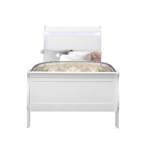 CHARLSTON White Twin Bed - Solid Wood+MDF - Solid Wood+MDF - Modern - Bedroom - Rubberwood - Sleigh - Box Spring Required - Not Specified - Not Specified - Not Specified - Not Specified - Not Specified - Not Specified - Not Specified