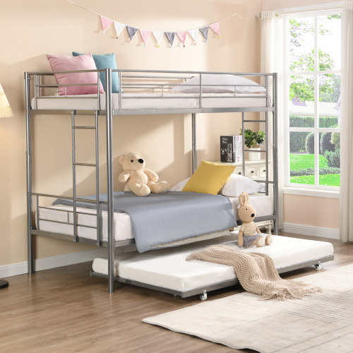 METAL BUNK BED WITH TRUNDLE  SILVER - Not Specified - Not Specified - Not Specified