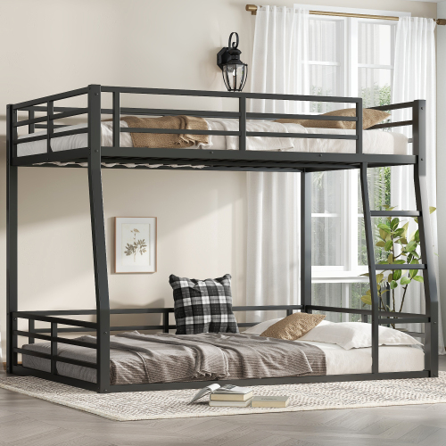 Metal Full XL over Queen Bunk Bed for Teens and Adults,Space-Saving/Noise Reduced/No Box Spring Needed,Black