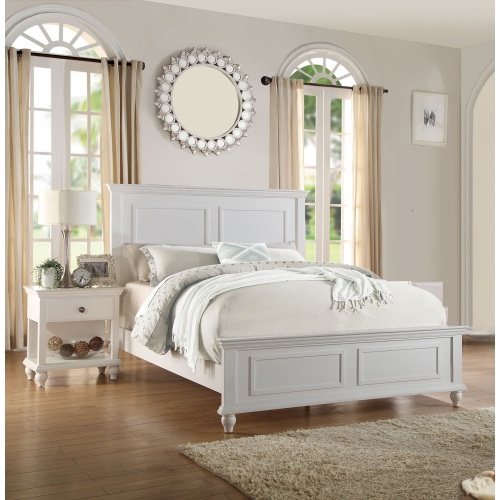 White Queen Size Bed 2x Nightstands Panel Headboard Footboard Classic 3pc Bedroom Furniture Set - Particle Board,Plywood - Contemporary,Modern,Transitional,Ultra-Modern - Not Specified - Not Specified - Not Specified - Not Specified - Rubberwood - Not Specified - Not Specified - Wood - Box Spring Required - Bed Included,Nightstand Included - 3 Piece Set