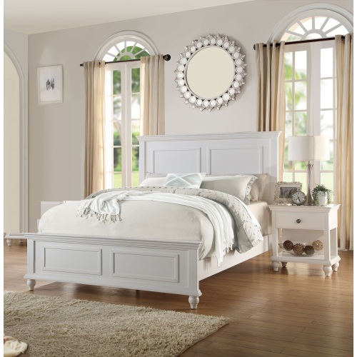 White California King Size Bed 2x Nightstands Panel Headboard Footboard Classic 3pc Bedroom Furniture Set - Particle Board,Plywood - Contemporary,Modern,Transitional,Ultra-Modern - Not Specified - Not Specified - Not Specified - Not Specified - Rubberwood - Not Specified - Not Specified - Wood - Box Spring Required - Bed Included,Nightstand Included - 3 Piece Set