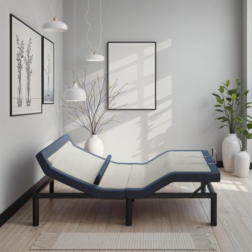 California King Adjustable Bed Base with Head/Foot Tilt and Lumbar Position Adjustment - Blue-gray - Steel - Adjustable Bedbase - Box Spring Not Required