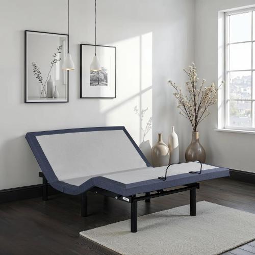 California King Adjustable Bed Base with Three Vibration Modes and Head and Foot Position Adjustments - Blue-gray - Steel - Adjustable Bedbase - Box Spring Not Required