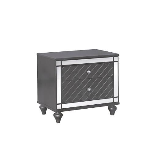 1Pc Glam Contemporary Style 2-Drawer Nightstand End Table with Mirror Plating Tapered Legs Gray Finish Bedroom Solid Wood Wooden Furniture - Not Specified - Not Specified - Not Specified - Not Specified - Not Specified - Not Specified - Not Specified - 2 Drawers - Bedside Cabinet