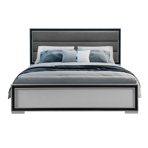 ADELAIDE GREY BLACK QUEEN BED W/LED - Gray - Solid Wood+MDF - Solid Wood+MDF - Modern - Rubberwood - Bedroom - Gray - Not Specified - Not Specified - Not Specified - Bed Frame - Box Spring Required - Polyester - Not Specified - Not Specified - Not Specified