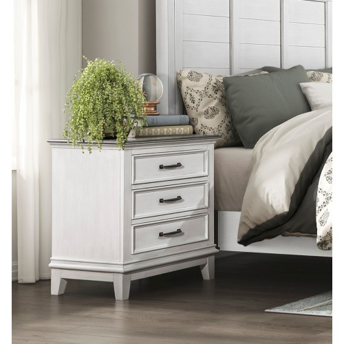 Classic Farmhouse Style 3-Drawer Nightstand 1pc Antique White and Dark Brown Wooden Bedroom Furniture, Power Outlet USB Charging Port - Classic,Farmhouse - Not Specified - Not Specified - 3 Drawers - Bedside Cabinet