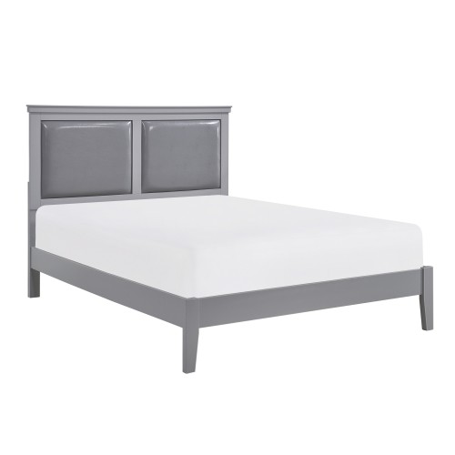 Classic Gray Finish Eastern King Size Panel Bed Upholstered Headboard Wooden Bedroom Furniture 1pc - Not Specified - Not Specified - Box Spring Required - Faux Leather