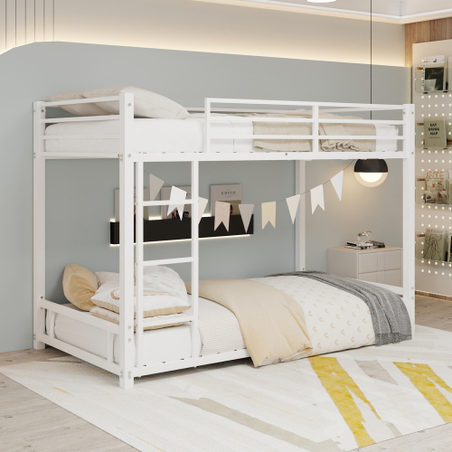 Metal Twin over Twin Bunk Bed/ Heavy-duty Sturdy Metal/ Noise Reduced/ Safety Guardrail,White - Iron,Metal - Art Deco,Casual,Chinese,Classic,Minimalist - Iron - Bedroom - Bed Frame - Not Specified - Iron