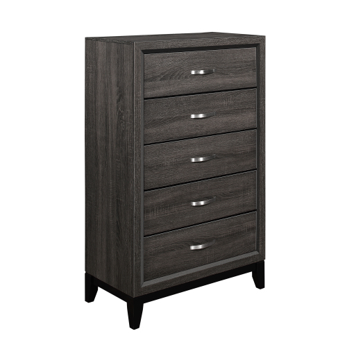 Contemporary Design Gray Finish 1pc Chest of Dovetail Drawers Polished Chrome Bar Pulls Bedroom Furniture - Wood - Wood - Not Specified - Not Specified - Not Specified - Not Specified - Not Specified - Not Specified