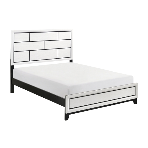 Modern Contemporary White Finish Queen Bed 1pc Wooden Bedroom Furniture Black Line Design - Not Specified - Not Specified - Box Spring Required - Not Specified