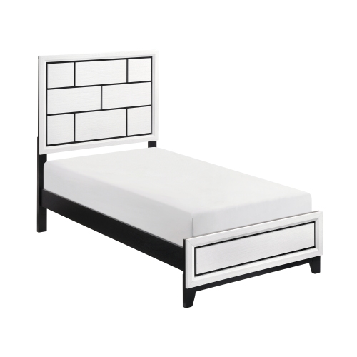 Modern Contemporary White Finish Twin Size Bed 1pc Wooden Bedroom Furniture Black Line Design - Not Specified - Not Specified - Box Spring Required - Not Specified