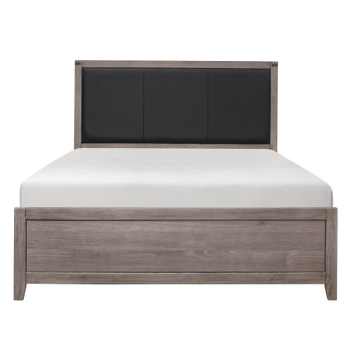 Brownish Gray Finish 1pc Queen Bed Black Faux Leather Upholstered Headboard Casual Style Bedroom Furniture - Brown Gray - Wood - Not Specified - Casual,Industrial - Box Spring Required - Wood - Not Specified - Not Specified