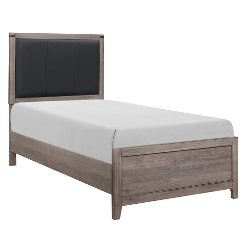 Brownish Gray Finish Twin Size Panel Bed 1pc Faux Leather Upholstered Headboard Industrial Design Bedroom Furniture - Wood - Not Specified - Not Specified - Box Spring Required - Wood