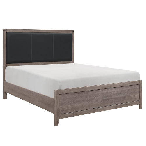 Brownish Gray Finish Full Size Panel Bed 1pc Faux Leather Upholstered Headboard Industrial Design Bedroom Furniture - Wood - Not Specified - Not Specified - Box Spring Required - Wood