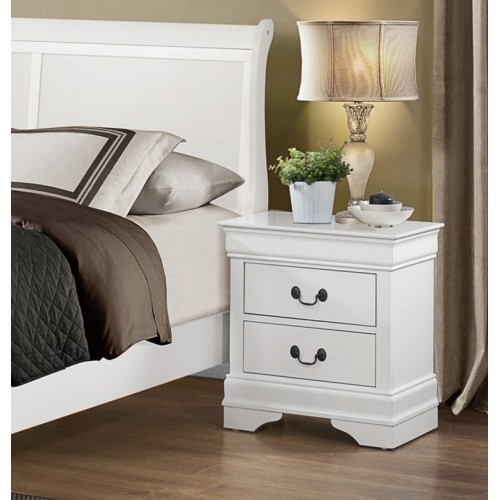 Traditional Design White Finish Nightstand 1pc Antique Drop Handles Drawers Bed Side Table Bedroom Furniture - Wood - 2 Drawers - Wood - Not Specified - Not Specified - Not Specified - Not Specified - Not Specified