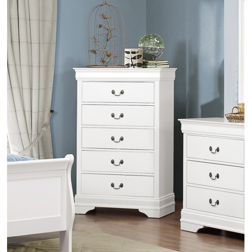 Traditional Design White Finish 1pc Chest of 5 Drawers Antique Drop Handles Drawers Bedroom Furniture - Wood - Not Specified - Wood - Not Specified - Not Specified - Not Specified - Not Specified