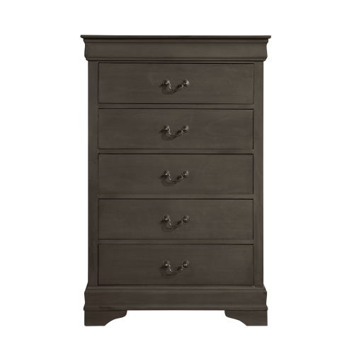 Classic Louis Philippe Style Stained Gray Finish 1pc Chest of 5x Drawers Traditional Design Bedroom Furniture - Wood - Not Specified - Wood - Not Specified - Not Specified - Not Specified - Not Specified