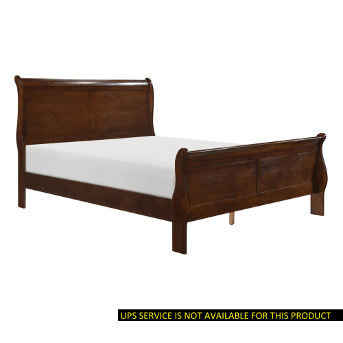 Brown Cherry Finish Louis Philippe Style 1pc Queen Size Sleigh Bed Traditional Design - Brown Mix - Wood - Not Specified - Bedroom - Brown Mix - Wood - Not Specified - Not Specified - Not Specified
