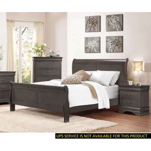 Stained Gray Finish Louis Philippe Style 1pc Queen Size Sleigh Bed Traditional Design - Wood - Not Specified - Bedroom - Wood - Not Specified - Not Specified - Not Specified