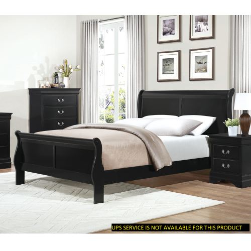 Black Finish Louis Philippe Style 1pc Queen Size Sleigh Bed Traditional Design Furniture - Wood - Not Specified - Bedroom - Wood - Box Spring Required - Not Specified