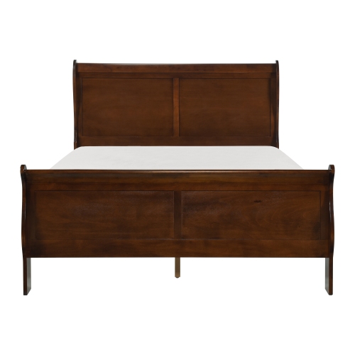Classic Louis Philipe Style Full Bed Brown Cherry Finish 1pc Traditional Design Bedroom Furniture Sleigh Bed - Wood - Not Specified - Wood - Traditional,Transitional - Bed Frame - Box Spring Required - Wood