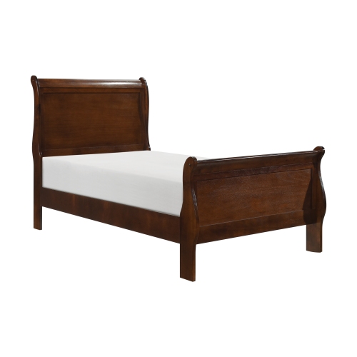 Classic Louis Philipe Style Twin Size Bed Brown Cherry Finish 1pc Traditional Design Bedroom Furniture Sleigh Bed - Wood - Not Specified - Wood - Traditional,Transitional - Bed Frame - Box Spring Required - Wood