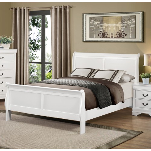 Classic Louis Philipe Style White Queen Size Bed 1pc Traditional Design Bedroom Furniture Sleigh Bed - Wood - Not Specified - Wood - Traditional,Transitional - Bed Frame - Box Spring Required - Wood