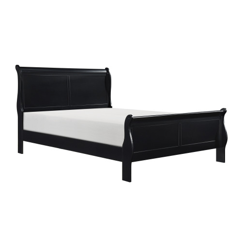 1pc Black Finish Full Size Bed Traditional Louis Philippe Style Wooden Bedroom Furniture - Not Specified - Sleigh - Box Spring Required - Not Specified