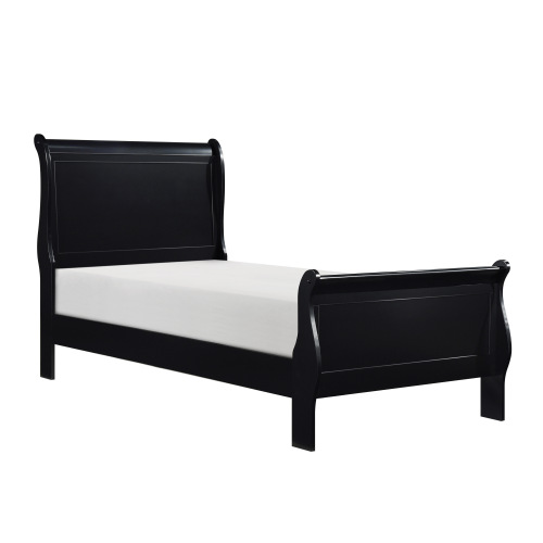 1pc Black Finish Twin Size Bed Traditional Louis Philippe Style Wooden Bedroom Furniture - Not Specified - Not Specified - Box Spring Required - Not Specified