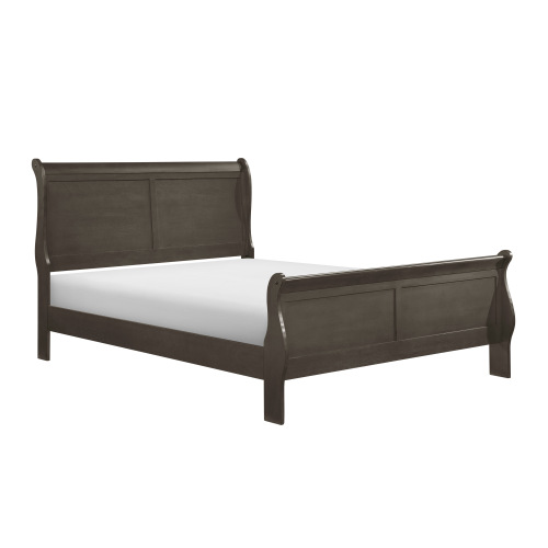 1pc Gray Finish Full Size Bed Traditional Louis Philippe Style Wooden Bedroom Furniture - Not Specified - Sleigh - Box Spring Required - Not Specified