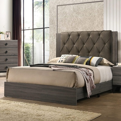Contemporary 1pc California King Size Bed Bedroom Furniture Tufted Design Headboard Rubberwood 1pc Bedframe Gray Finish - Rubber Wood - Classic,Contemporary,Modern,Transitional - Not Specified - Not Specified - Not Specified - Rubber Wood - Bed Frame - Box Spring Required - Not Specified