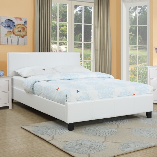 Classic White 1pc Queen Size Bed Faux Leather Upholstered Bedframe Bedroom Furniture Wooden Legs - Faux Leather,MDF,Particle Board - Contemporary,Modern,Transitional - Not Specified - Not Specified - Not Specified - Bed Frame - Rubberwood - Box Spring Required