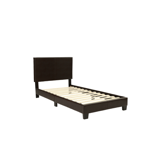 Modern Brown 1pc Twin Size Bed Faux Leather Upholstered Bedframe Bedroom Furniture Adjustable Headboard - Brown,Espresso - Faux Leather,MDF,Particle Board - Contemporary,Modern,Transitional - Not Specified - Not Specified - Not Specified - Espresso - Bed Frame - Rubberwood - Wood - Box Spring Required