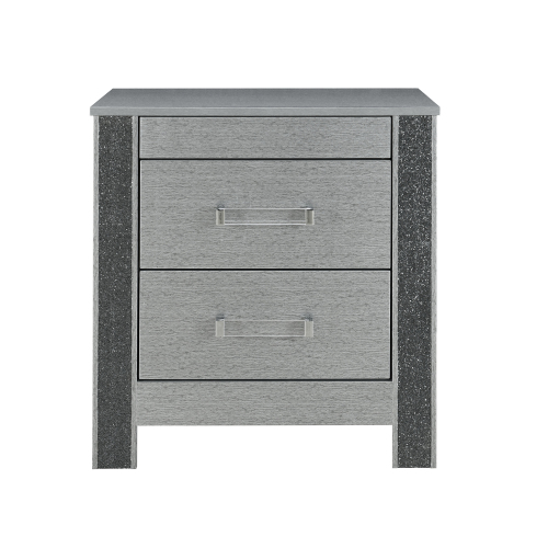 Lorenzo Silver Nightstand - Solid Wood+MDF - Solid Wood+MDF - Contemporary,Modern - Bedroom - Rubberwood - Solid Wood - 3 Drawers - Dovetail Joints - Square - Not Specified - Not Specified - Not Specified - Not Specified - Not Specified - Not Specified