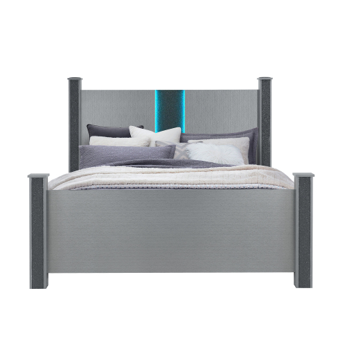 LORENZO SILVER KING BED WITH SPEAKERS - Solid Wood+MDF - Solid Wood+MDF - Contemporary - Bedroom - Rubberwood - Solid Wood - Not Specified - Not Specified - Not Specified - Not Specified - Four Poster - Box Spring Required - Not Specified - Not Specified - Not Specified