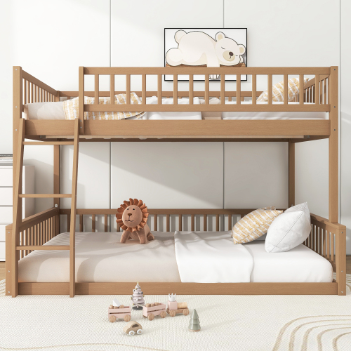 Full XL over Queen Bunk Bed with Ladder and Guardrails, Walnut (OLD SKU:GX000450AAD) - Solid Wood+MDF - Box Spring Not Required - Wood