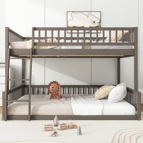 Full XL over Queen Bunk Bed with Ladder and Guardrails, Gray (OLD SKU:GX000450AAE) - Solid Wood+MDF - Box Spring Not Required - Wood