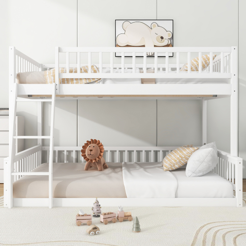 Full XL over Queen Bunk Bed with Ladder and Guardrails, White (OLD SKU:GX000450AAK) - Solid Wood+MDF - Box Spring Not Required - Wood