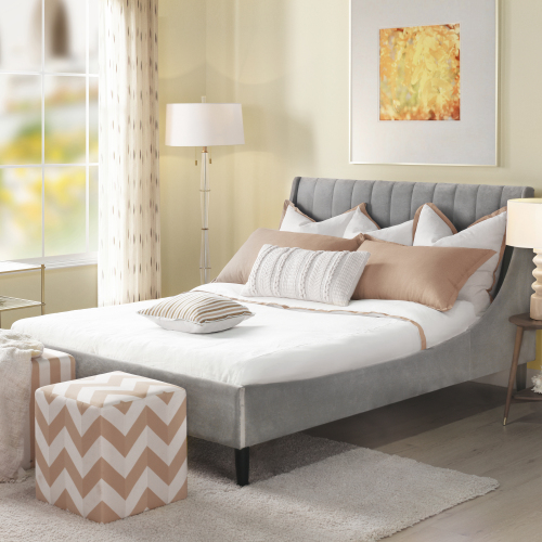 Aspen Vertical Tufted Modern Headboard Platform Bed Set, Queen, Opal Grey Velvet - Gray - Foam - Box Spring Not Required - Wood