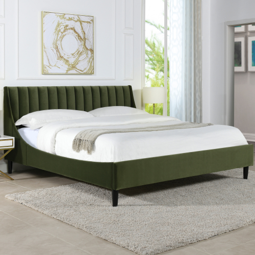 Aspen Vertical Tufted Headboard Platform Bed Set, King, Olive Green Performance Velvet - Foam - Box Spring Not Required - Wood
