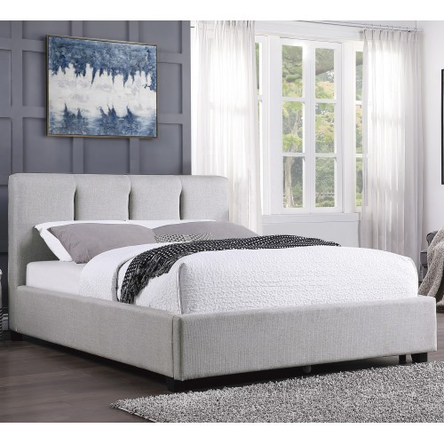 Modern Queen Platform Bed Gray Upholstered 1pc Solid Wood and Plywood Frame Bedroom Furniture - Plywood,Solid Wood - Bed Frame - Box Spring Not Required - Polyester
