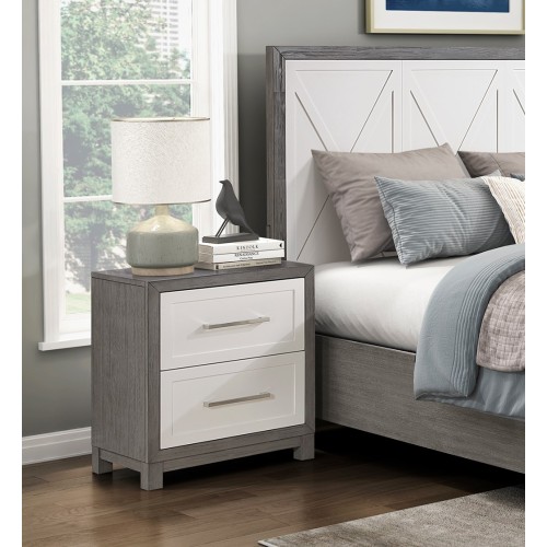 Two Drawers Nightstand Ivory and Gray Finish Bedroom Furniture 1pc - Grey+Ivory - Wood - Modern - 2 Drawers - Bedside Cabinet - Grey - Not Specified - Not Specified - Not Specified - Not Specified