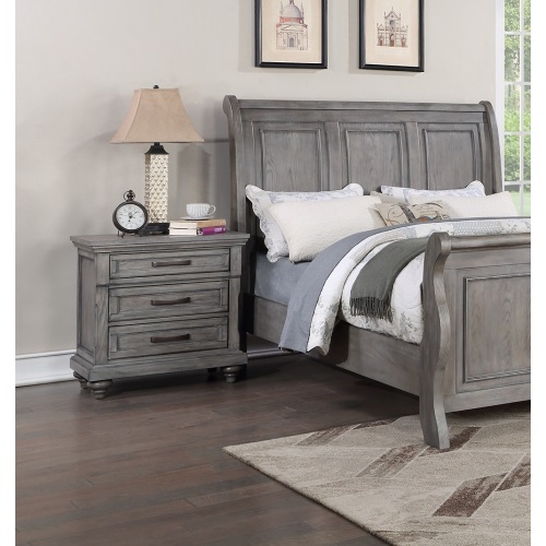 Contemporary Modern Look Antique Gray Oak Finish 1pc Nightstand Storage Space Bedside Table Oak Veneer Bedroom Furniture - Solid Wood - Contemporary,Industrial,Modern,Transitional - 3 Drawers - Bedside Cabinet - Not Specified - Not Specified - Not Specified - Not Specified - Not Specified - Not Specified