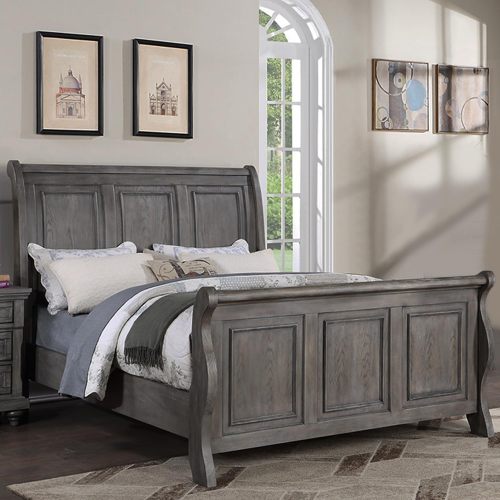 Grey Sleigh Design Headboard FB 1pc California King Size Panel Bed Beautiful Wooden Bedroom Furniture Antique Gray Oak Finish - MDF,Particle Board - Contemporary,Modern,Transitional - Not Specified - Not Specified - Not Specified - Not Specified - Box Spring Required - Not Specified - Not Specified