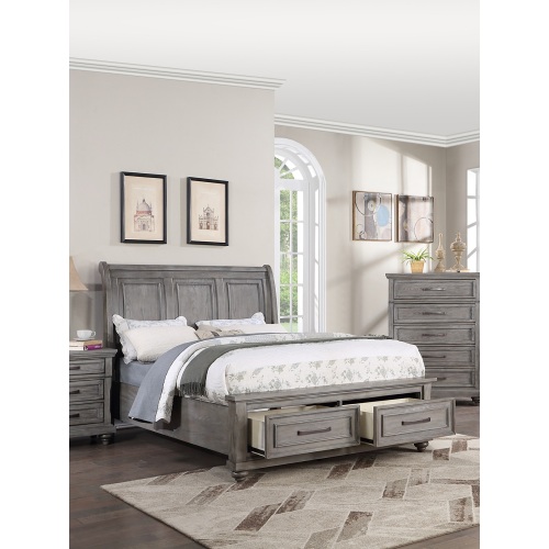 Queen Size Bed w Underbed Drawer Vintage Look Gray Color Beautiful Panel 1pc Bedframe Bedroom - Antique Gray - MDF,Particle Board - Contemporary,Modern,Transitional - Not Specified - Not Specified - Not Specified - Not Specified - Storage Included - Box Spring Required - Wood - Not Specified - Not Specified