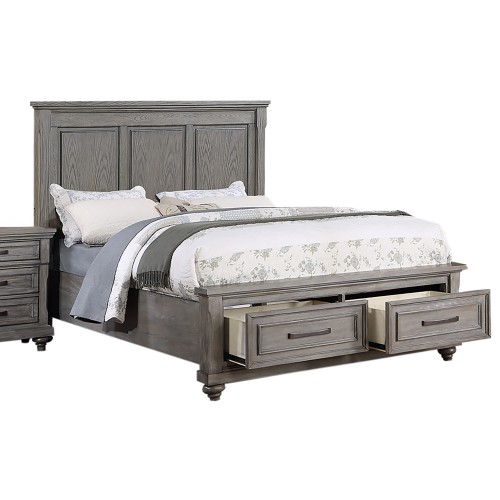 King Size Bed w Underbed Drawer Gray Color Tall Panel Headboard 1pc Bedframe Wood Grain Transitional Style - MDF,Pine,Plywood - Contemporary,Modern,Transitional - Not Specified - Not Specified - Not Specified - Not Specified - Bedroom - Bed Frame - Box Spring Not Required - Not Specified - Not Specified